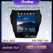 Kaudiony 10.4 "tesla estilo android 10.0 para hyundai santa fe ix45 carro dvd player multimídia auto gps navegação estéreo 4g 2013 +