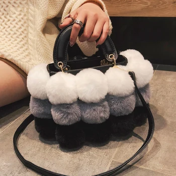 

Winter New Fashion Faux Fur Luxury Ladies Cute Tote Bag Women Designer Handbag Hair Ball Shoulder Messenger Bags bolsos mujer