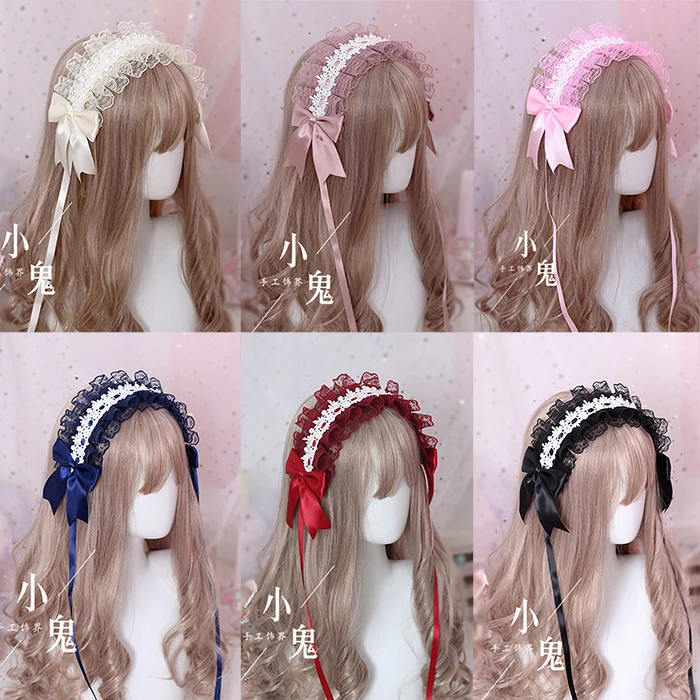 Black Bow Hair Clip Gothic Death Headwear Lolita Girl Floral Greas Heart Pattern 