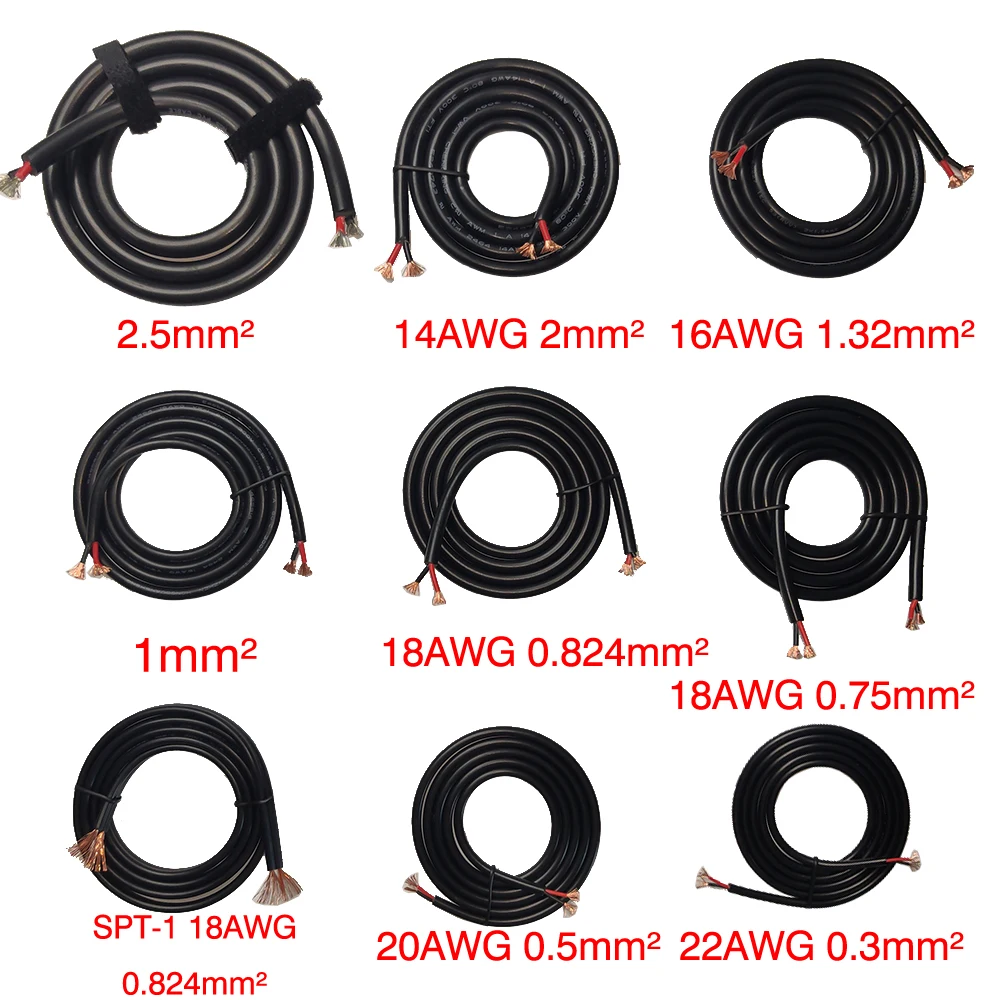 

JKM 2 Core Electrical Wires DIY Assembly 18AWG 20AWG 22AWG 2464 2 Pin Black Extension Copper Cords LED Strip Cable 1-100M