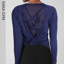 Свободная посадка Твердые фитнес спортивные рубашки блузка для женщин анти-пот o-образным вырезом тренировки бега с длинным рукавом Топы кружева пэчворк отверстия