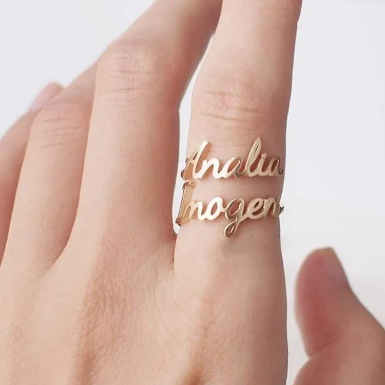 Anillo con doble nombre personalizado, anillos con dos nombres personalizados para bebés, parejas, regalo para madre e hija|Personalizado Anillos| AliExpress