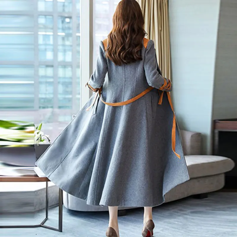 Autumn Winter wool coat Women Slim X- Long Overcoat Detachable Fur Collar Cashmere Jacket Thick Outerwear Wool Blends Coat