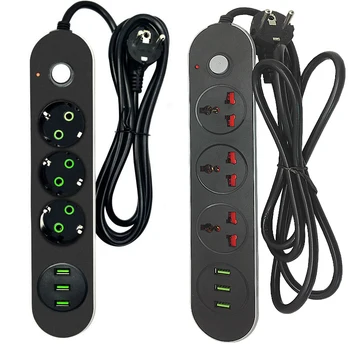 

2 Round Pin EU RUS Plug Power Strip Switch Universal Outlets 3 USB Electrical Extension 1.8M 3M Cable Network filter for Phones