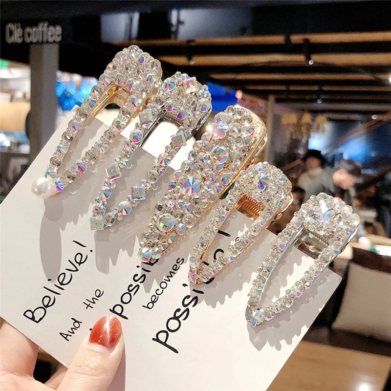 1pcs Shiny Rhinestone Crystal Pearl Hair Clip Hairpins Barrettes for Girl Women Headwear Hairclip Hair Accessories 2