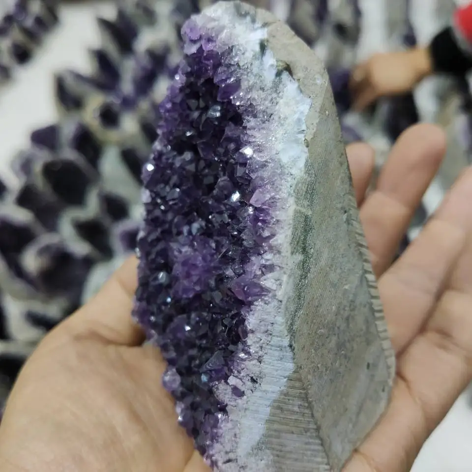 Темно-фиолетовый Аметист Кристалл кластер Geode отдельно стоящий образец, Декор