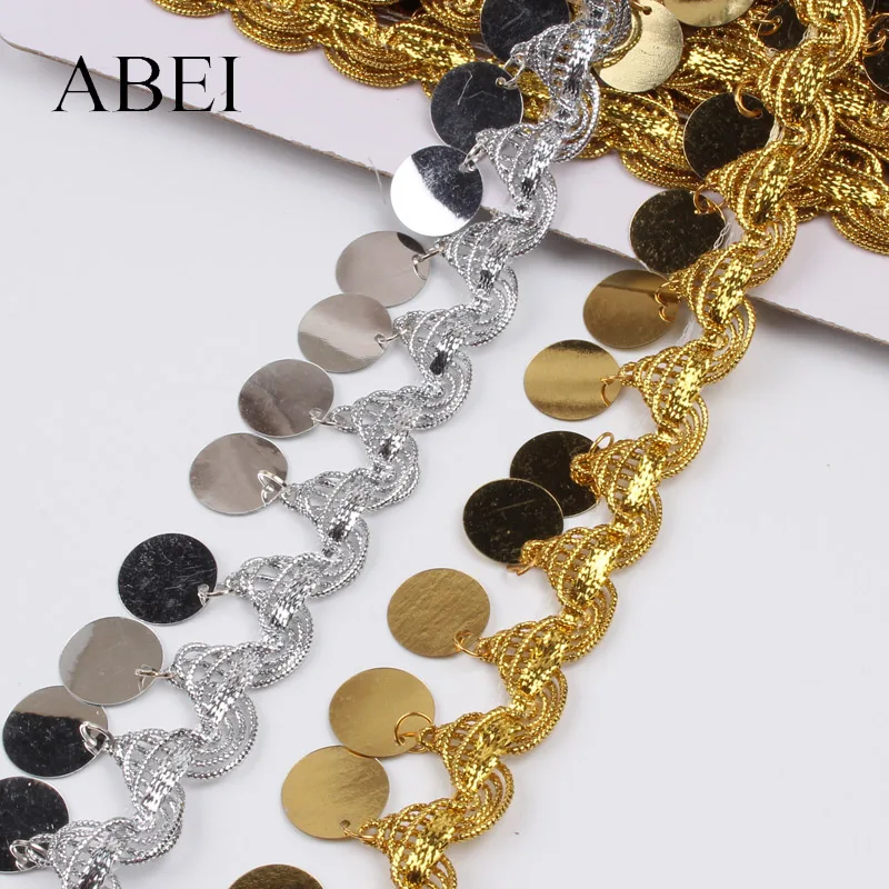 Description Picture 2 of item2Yards 35mm Gold Silver Sequins Lace Sewing Garments Accessories DIY Fringe Paillette Tassel Ribbon Fabric Supplier