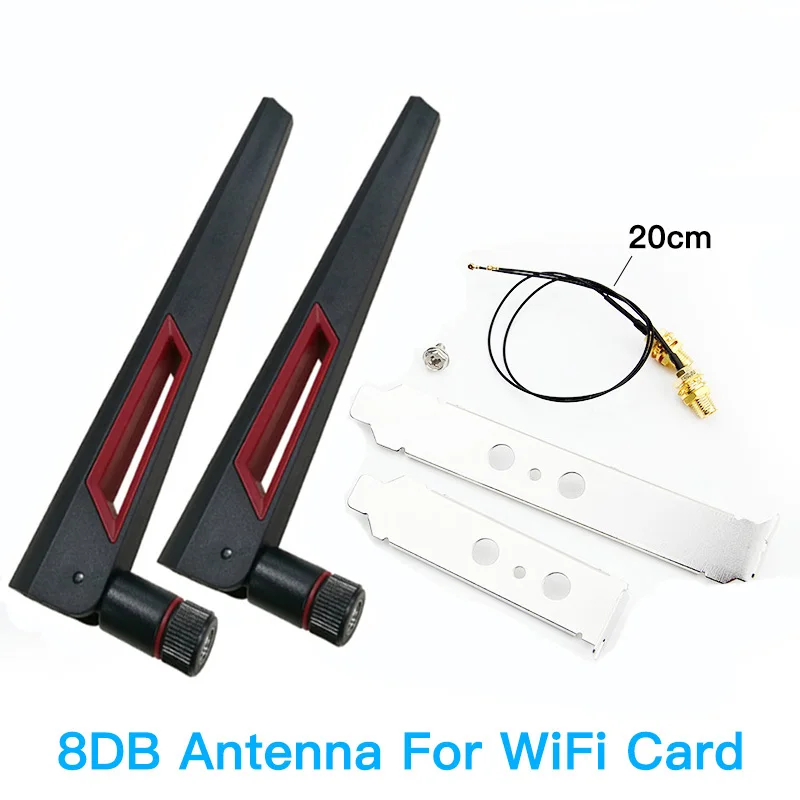 

2x8Dbi Dual Band 2.4G/5GHz M.2 IPEX MHF4 20cm 30cm Cable to RP-SMA Pigtail Antenna Set For Intel AX210 AX200 9260 NGFF WiFi Card
