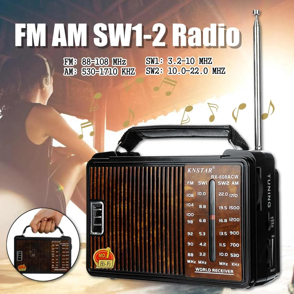 

Hot Sales RX-608AC DC 3V Portable Full Channel Retro Radio High Sensitivity FM AM SW1 SW2 Radio 4 Band Radio Gift for Old People