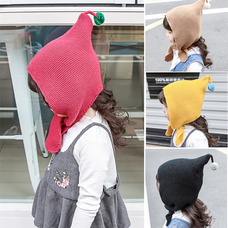 

kids children Wind Knitted Winter Autumn Elf Hat Cap Baby's Wool ball top Cap