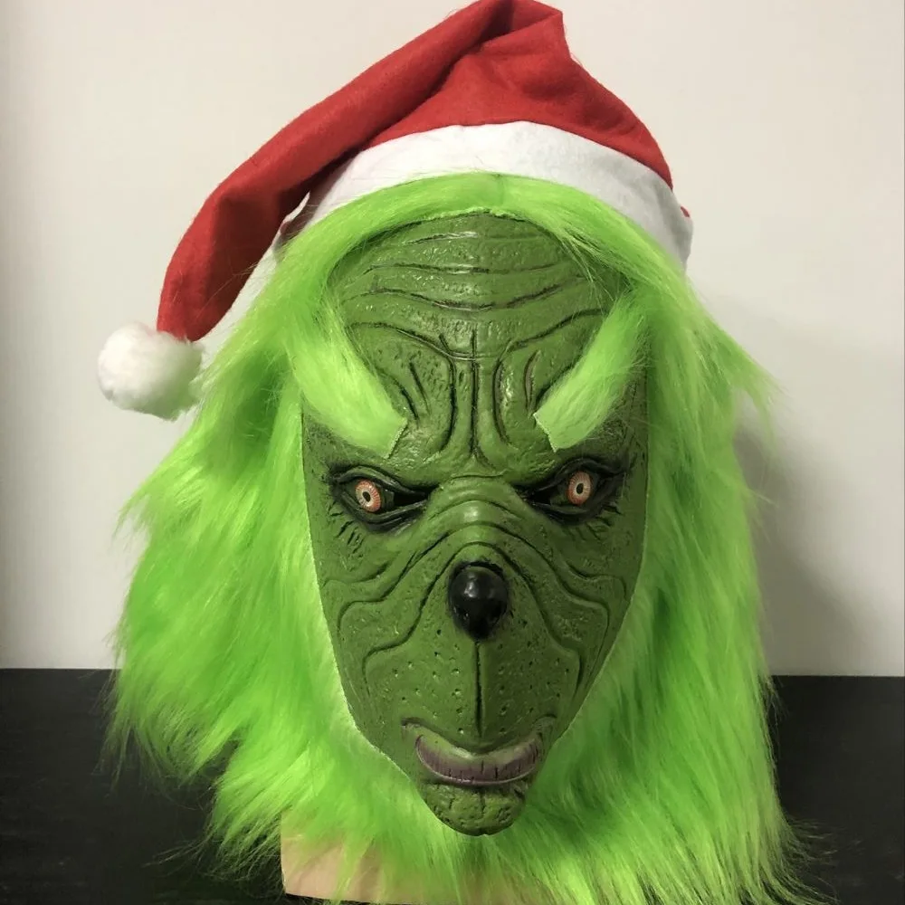 Зеленый Классический Аниме Косплей Grinch Рождество Хэллоуин натуральный латекс персонаж реквизит костюм для взрослой Вечеринки аксессуары - Цвет: Зеленый