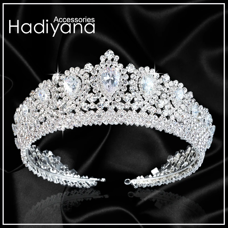 Skup Hadiyana nowy Bling korona ślubna Diadem Tiara z cyrkoniami kryształ elegancka kobieta Diadem i korony na korowód Party BC3232