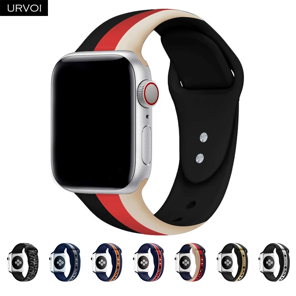 Спортивный ремешок URVOI для apple watch серии 5 4 3 2 1 силиконовый ремешок для iwatch 44 мм 42 мм мягкий смешанный ремешок аксессуары для apple watch