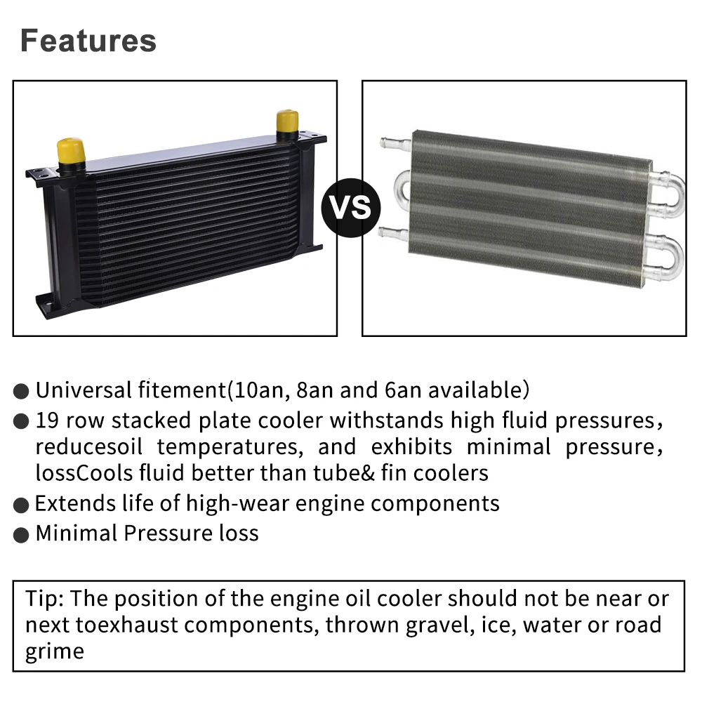 19 Row AN10 Universal British Type Engine Transmission Oil Cooler Aluminum Radiating Kit Car Oil Cooler System