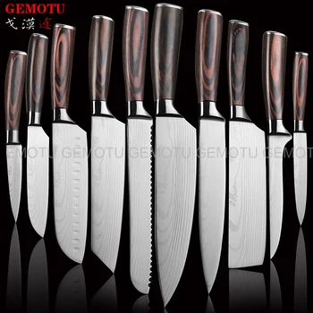 

10 sets of 3.5-7-8-inch Japanese laser kitchen knife, Damascus knife, chef Santoku cutter, personalized printing logo gift knife