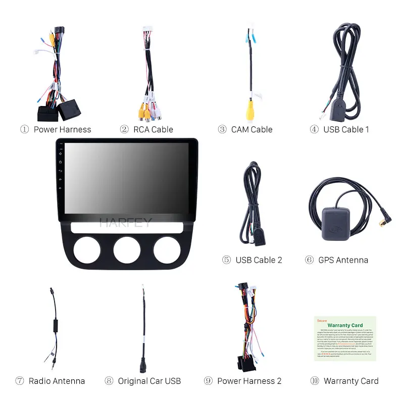  Harfey Car GPS 2Din Android 9.1 Auto Radio 10.1'' Navi for VW Volkswagen Sagitar 2006-2010 Auto A/C