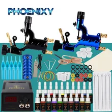 Полный комплект татуировки, 2 роторных тату-машины, 20 цветов, чернил, черный пигмент, источник питания, Перманентный макияж, комплекты тату-машин