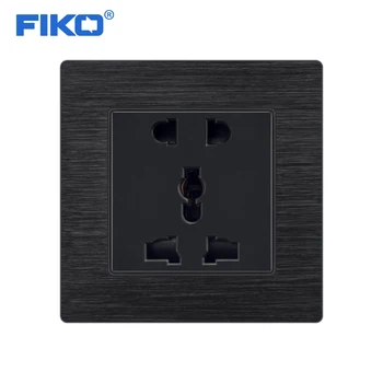 

FIKO 86mm*86mm 13A 5 pin Universal UK socket wall power standard black Aluminium Alloy panel power socket