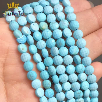 

6*6mm Natural Faceted Stone Beads Green Turquoises Round Loose Beads For Jewelry Making DIY Bracelet Ear Studs Accessories 15''