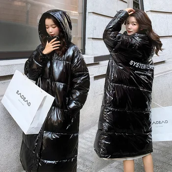 

Down Cotton Women's 2019 New Fashion Long Paragraph Pu Free Wash Hooded Loose Padded Coat Jacket Cotton Jacket