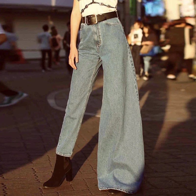 CHICEVER осенние нестандартные джинсовые расклешенные брюки для женщин с высокой талией Свободные повседневные джинсы женская модная одежда уличная одежда Новинка