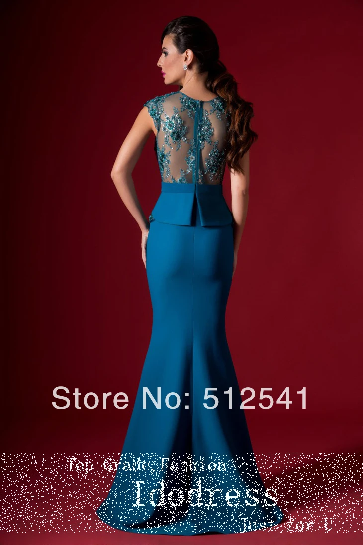Best Selling Peplum Everning Dresses V Neck Trumpet Mermaid Sequin Lace Cap Sleeve Formal Gowns yk8R936