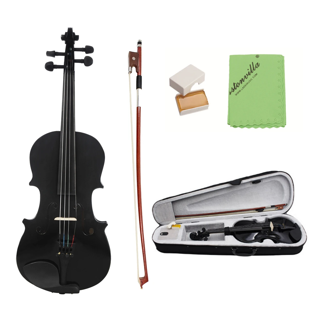 New 3/4 Size Perfect Black Violin/Fiddle W/Case & Bow & Rosin for Beginner 