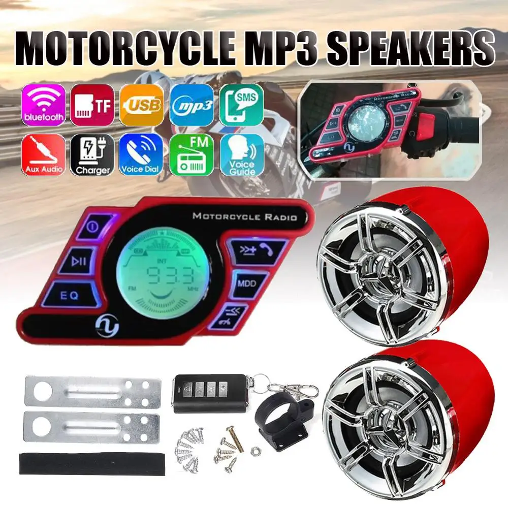 

Motorcycle Studio bluetooth Audio Sound System Stereo Speaker voice Dial FM Radio MP3 Music Player Scooter Remote Control Alarm