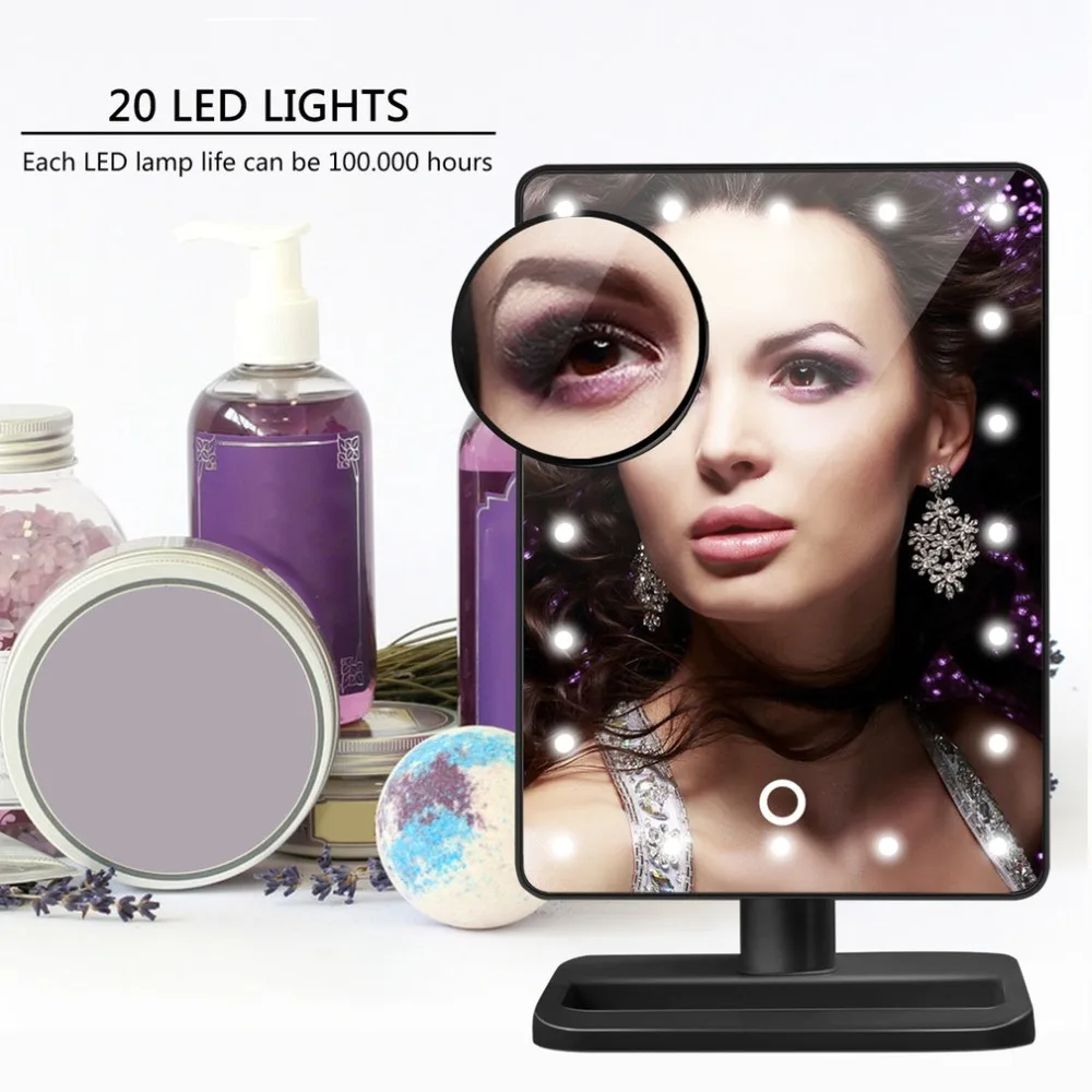 20LED Диммируемый стол для макияжа Mirrior 1" " экран 4000-5000K со съемной присоской 10-кратное увеличение Лупа