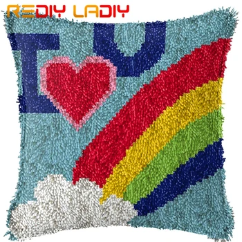 

Latch Hook Cushion I Love You Rainbow Pre-Printed Canvas Cushion Cover Acrylic Yarn Crochet Pillow Case Hobby & Craft Home Decor