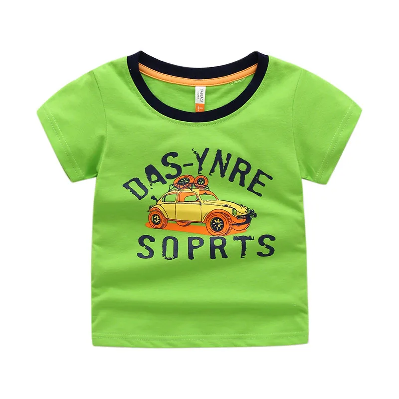 Cross Border Direct Supply Western Style Quality Childrenswear BOY'S Car Printed T-shirt Summer New Style Children Pure Cotton C