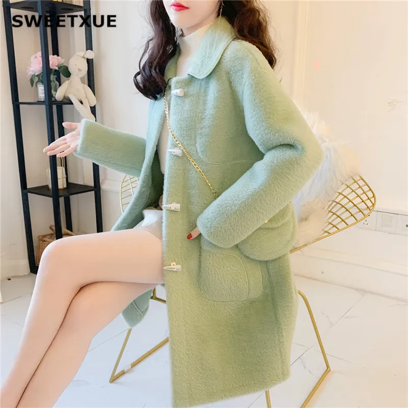 SWEETXUE, осенне-зимняя куртка, Женское пальто, мода, корейский стиль, искусственный мех, теплая верхняя одежда, парка с карманами для женщин