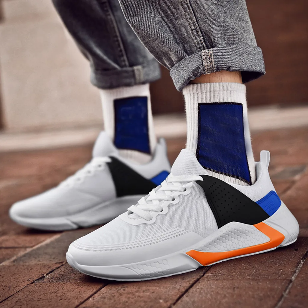 Men Sneakers Couple Flying Woven Mesh Vulcanize Shoes Lace-Up Breathable Lightweight Casual Shoes Student Sports Running Shoes
