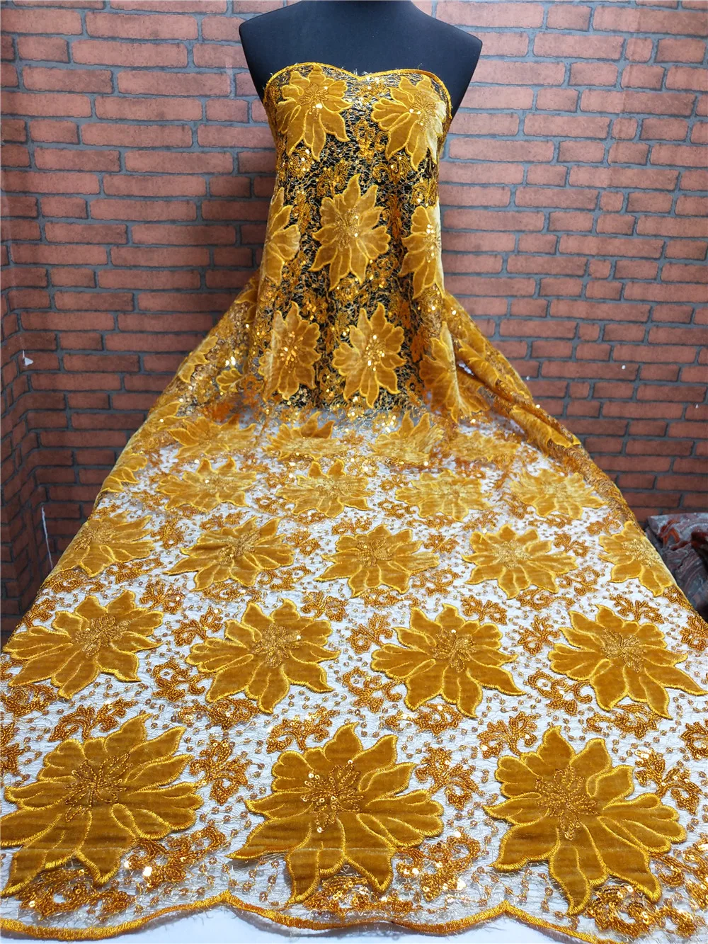 African lace fabric 5yds/pce linac velvet 3cm&5cm shiny sequins mesh fabrics women gorgeous luxury lagos party nigerian asoebi - Цвет: 1