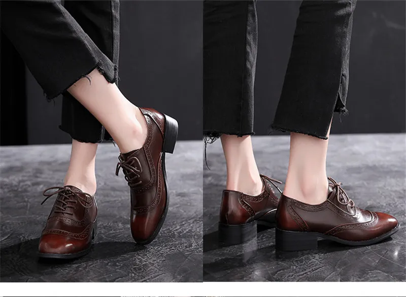 Handmade Big Size 32-42 Women Oxfords Shoes Vintage Genuine Leather Brogues Oxford Shoes For Woman British Carved Ladies Oxfords (27)