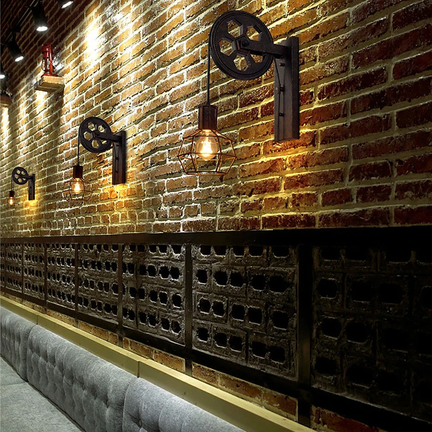 Ретро настенный светильник регулируемый подъемный шкив клетка Настенный бра промышленный кованого железа настенный светильник для ресторана прохода паба кафе бар