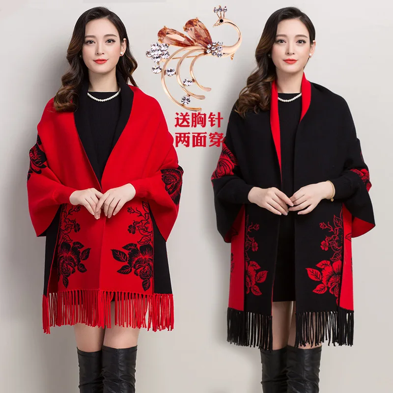 

Middle-aged Mom Cloak Coat Women's Winter with Sleeves Collocation Cheongsam of Shawl Towel of Spring And Autumn Elegant Air-con