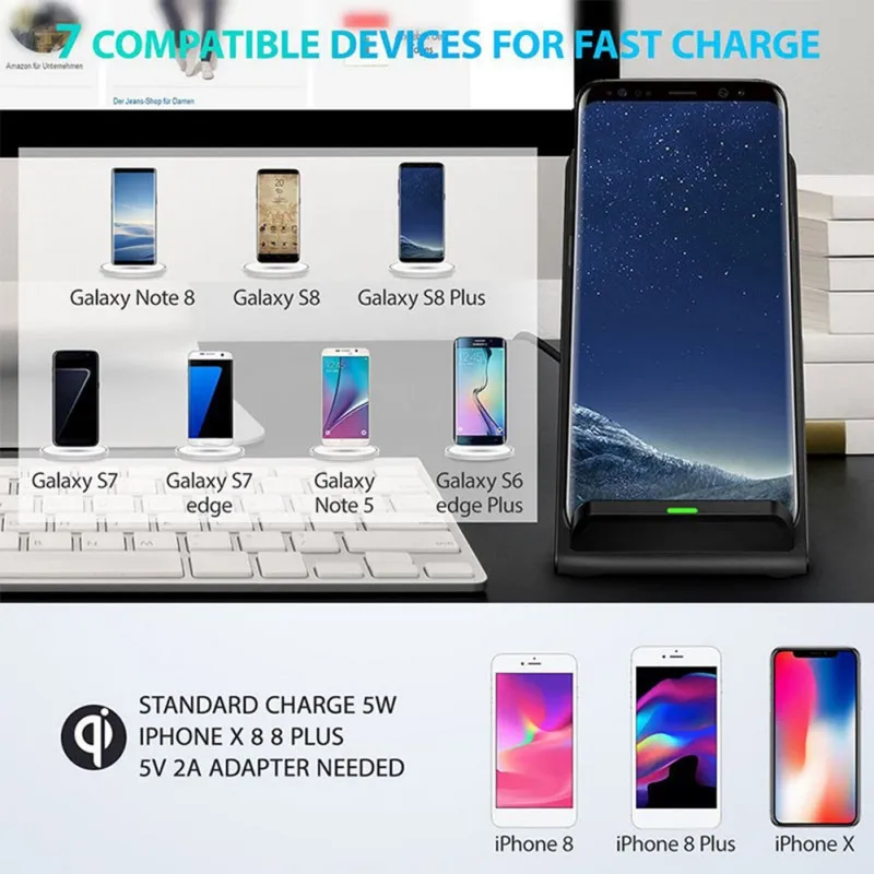 Настольное вертикальное 10 Вт Qi Беспроводное зарядное устройство для iPhone XS Max XR X 8 для samsung Xiaomi быстрая Беспроводная зарядная док-станция