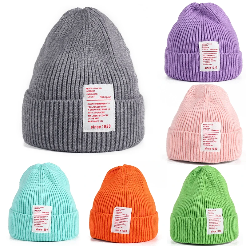 Шапка-бини для мальчиков и девочек трикотажная с помпоном ярких цветов на