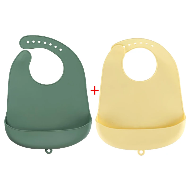 Green and Yellow 2 шт силиконовый водонепроницаемый детский нагрудник малыша, мягкий Регулируемый Детский Wipeable передник для кормления, детский нагрудник с карманом для еды - Цвет: Green and Yellow