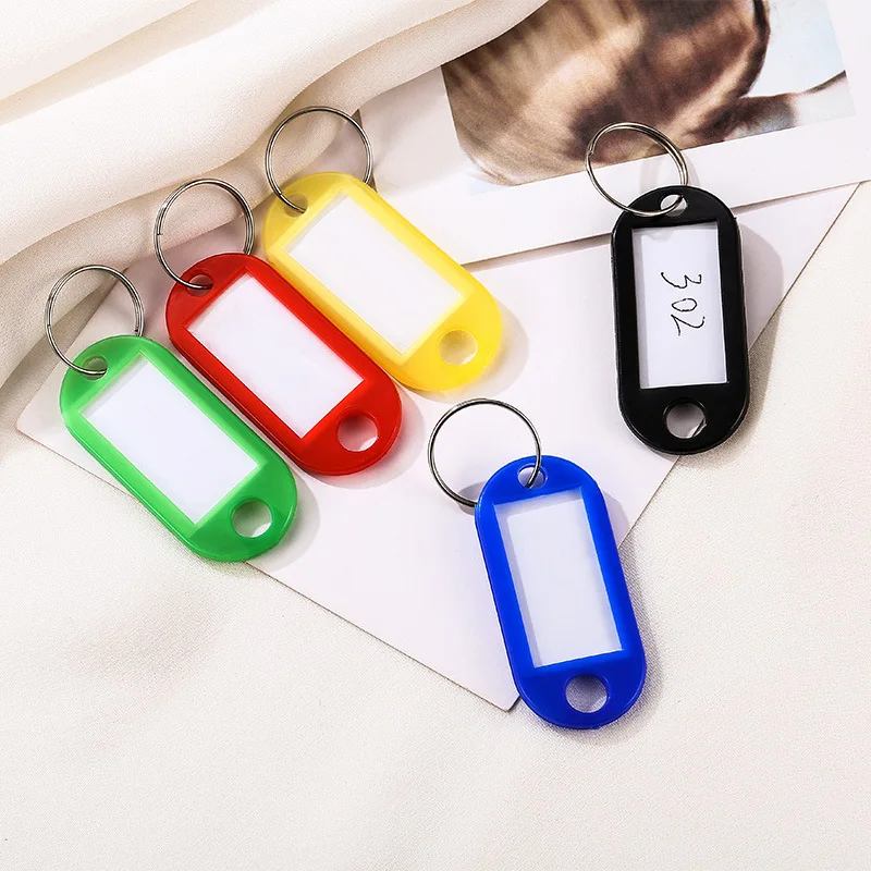 50pcs Multicolor Plastic Key Tags ID Labels Baggage Luggage Name Token Hotel Number Classification Card Split Ring Keychain