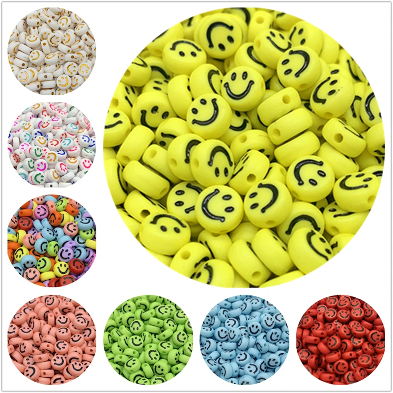 100 Uds 7mm sonrisa cara perlas acrílico de forma ovalada espacio cuentas para fabricación de joyería DIY encantos brazalete collar