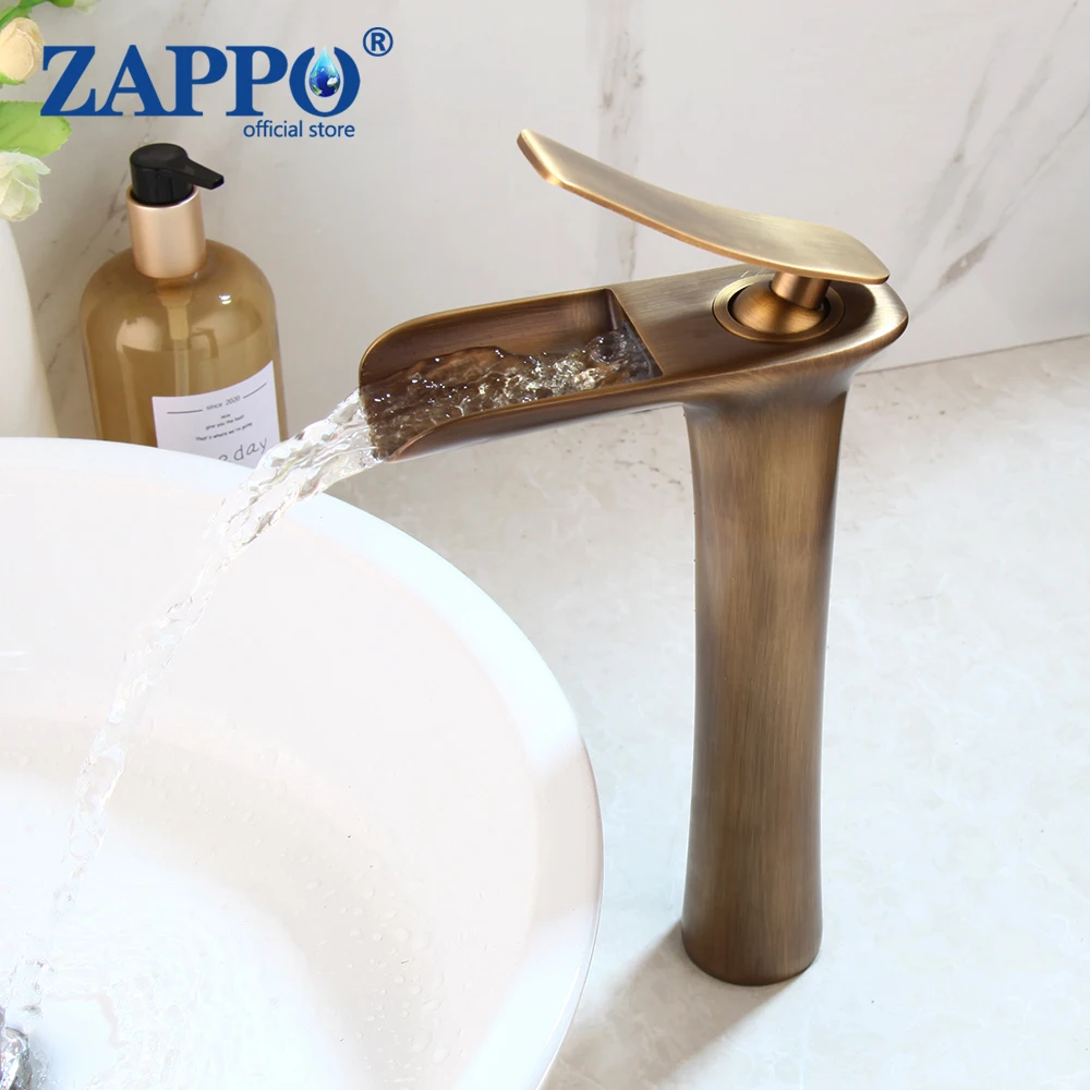 ZAPPO латунный античный Смеситель для ванной комнаты водопад смеситель раковины