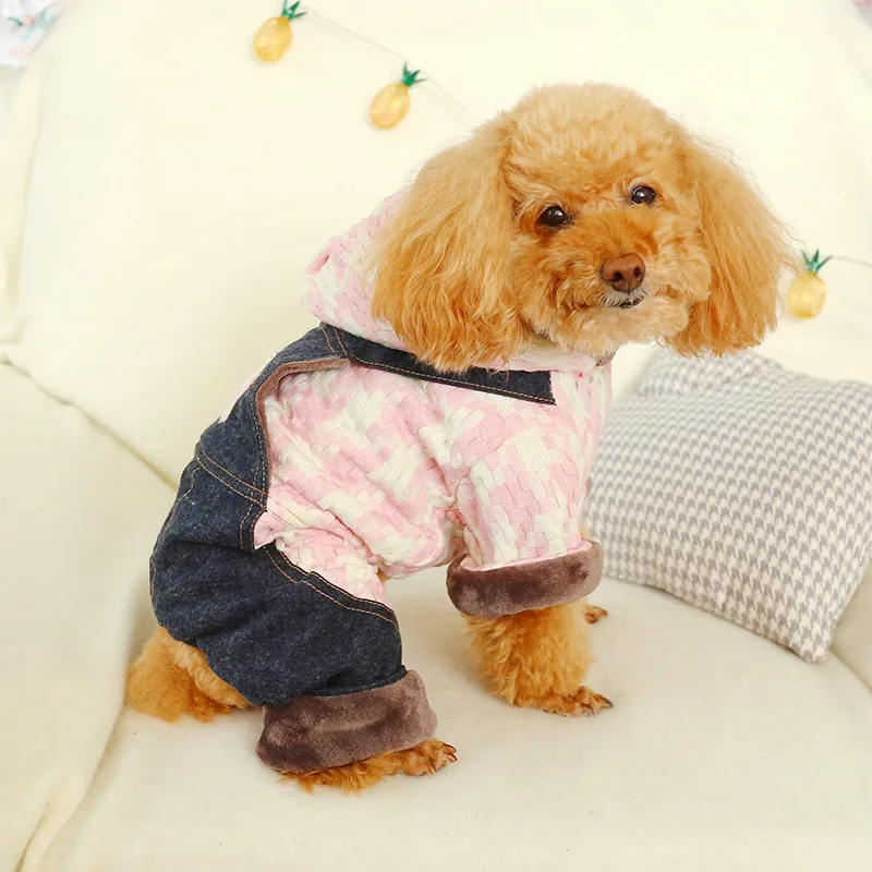 Зимнее теплое толстое хлопковое пальто Одежда для животных; дизайнерские тапочки в полоску, красного и розового цвета одежда для собак с карманом Одежда для маленьких собак Щенки собака одежда