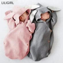 LILIGIRL спальные мешки для новорожденных с кроликом, Осенние Зимние теплые детские вязаные детские коляски, одежда для сна для маленьких девочек