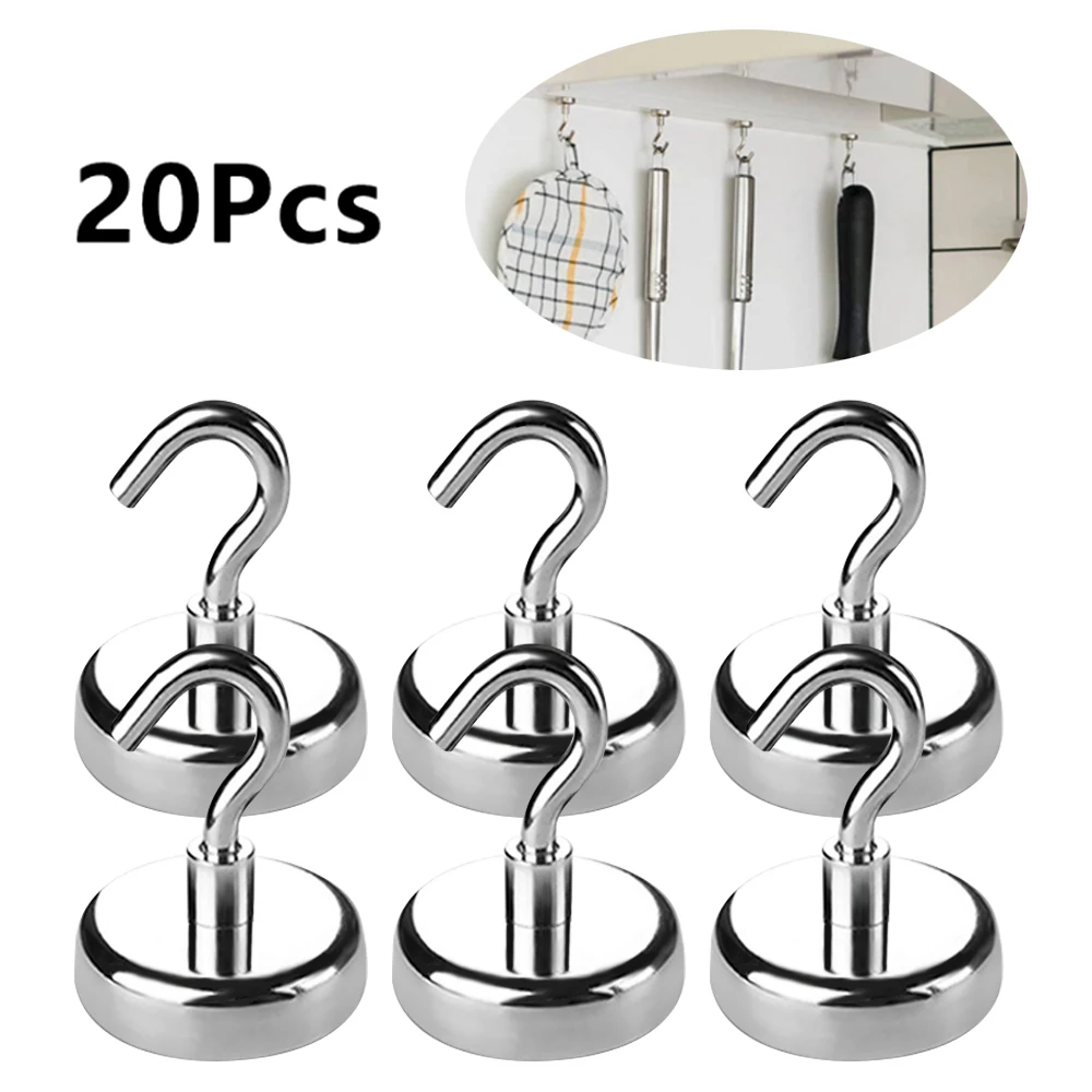 Magnetic Hook Neodymium Magnet Electroplating Metal Strong Hook Thick Wall Home Kitchen Organization 20PCS magnetic hooks multi purpose hooks wall holder metal hook