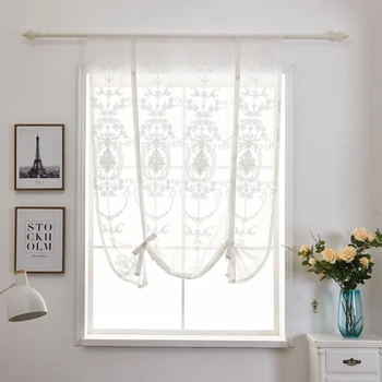 

1 pcs Rod Pocket Roman Curtain for Kitchen European Embroidered Tulle Small Bay Window Lifting Curtain for Door Corridor WP014D3
