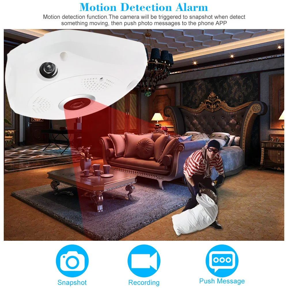 360 камера рыбий глаз 3D VR 960P Wi Fi панорамная градусов Домашняя безопасность