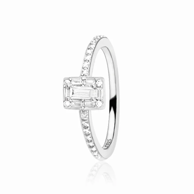 Новинка осени, 925 пробы Серебряное кольцо, сверкающее квадратное Кольцо Halo, кольцо с гравировкой в виде сердца, кольца для женщин, ювелирные изделия для помолвки, юбилея