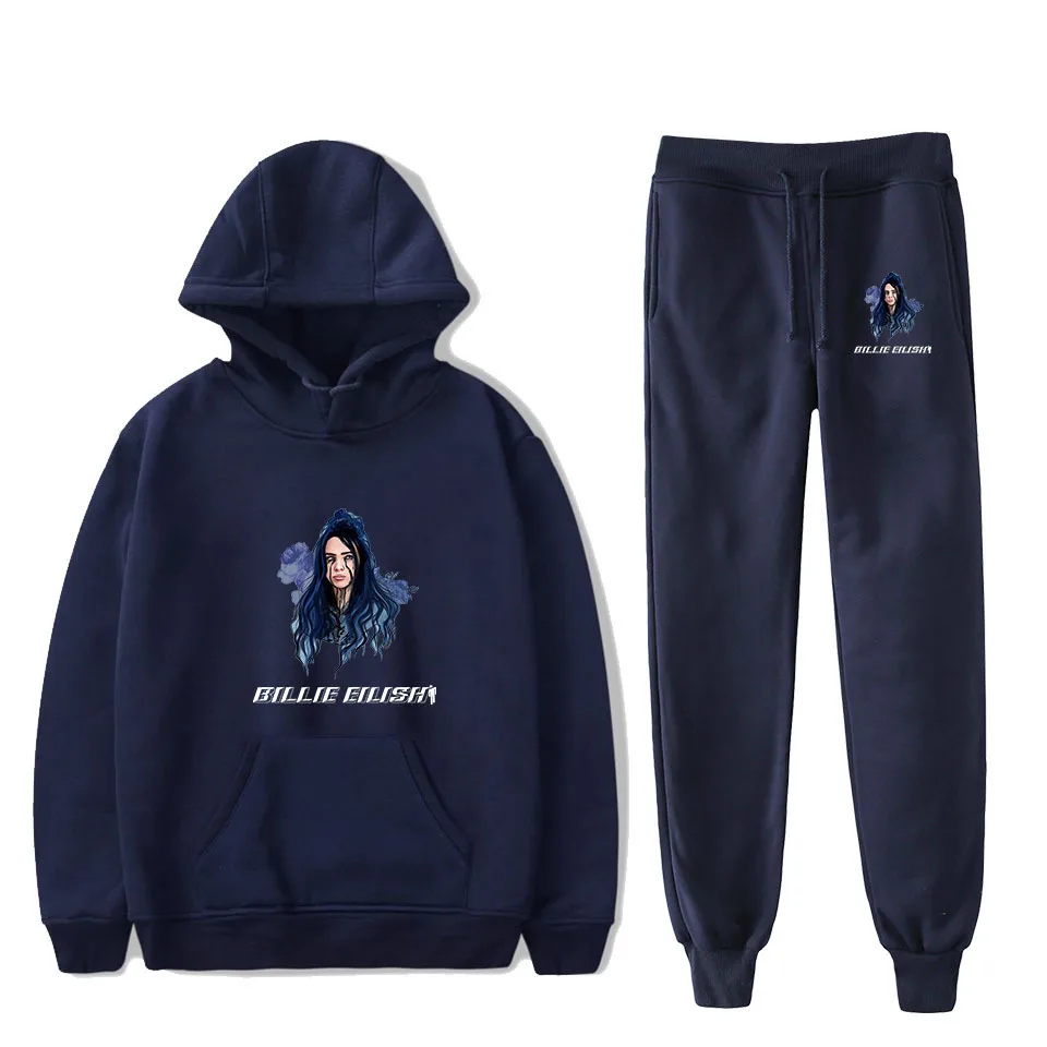 Новинка Billie Eilish, модный свитер с капюшоном и длинными рукавами, 2 шт., Billie Eilish, Женский/мужской спортивный костюм, толстовки, штаны, Модный повседневный